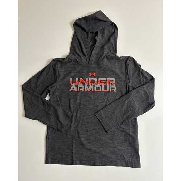 Under Armour Other - Under Armour Kids Hoodie Charcoal Grey Orange Graphic Logo YMD Medium